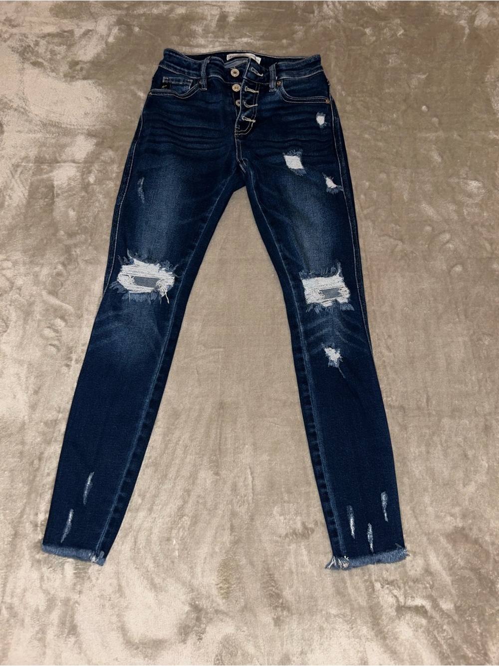 KanCan Dark Blue Distressed High-Rise Skinny Jeans size 23